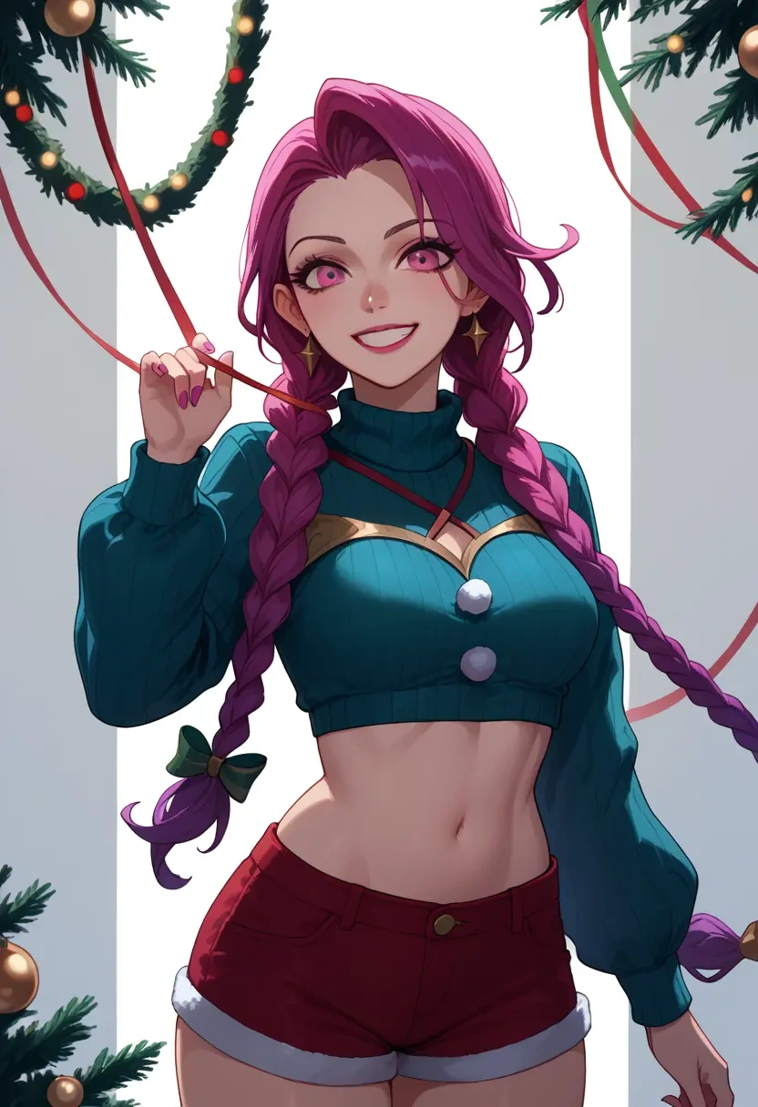 league_of_legends,jinx_(league_of_legends),Christmas,red velvet shorts  - 