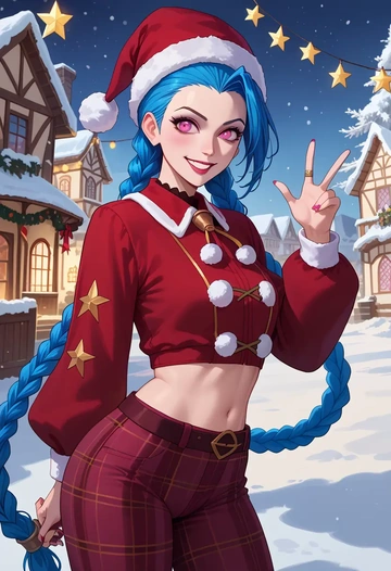 league_of_legends,jinx_(league_of_legends),Christmas,plaid trousers  - AI generated anime art