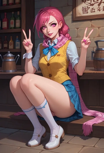 league_of_legends,jinx_(league_of_legends),spring,student uniform,vest  - AI generated anime art