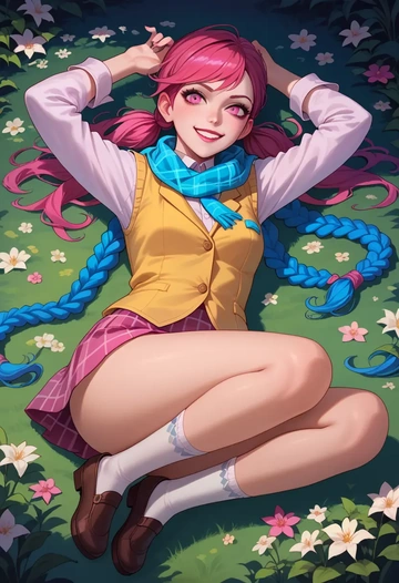 league_of_legends,jinx_(league_of_legends),spring,student uniform,vest  - AI generated anime art