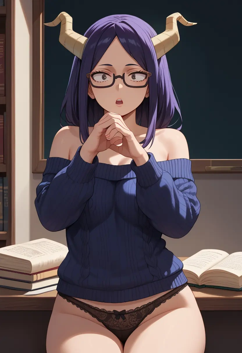 boku_no_hero_academia,jirou_kyouka,sweater,panties,off-shoulder,glasses,sexy  - 