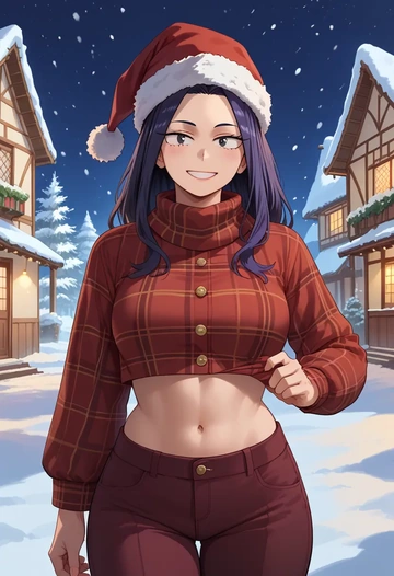 boku_no_hero_academia,jirou_kyouka,Christmas,plaid trousers  - AI generated anime art