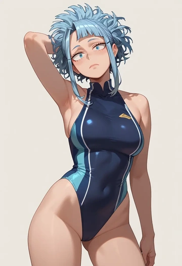 boku_no_hero_academia,jirou_kyouka,racerback swimsuit,striped trim,name tag patch  - AI generated anime art