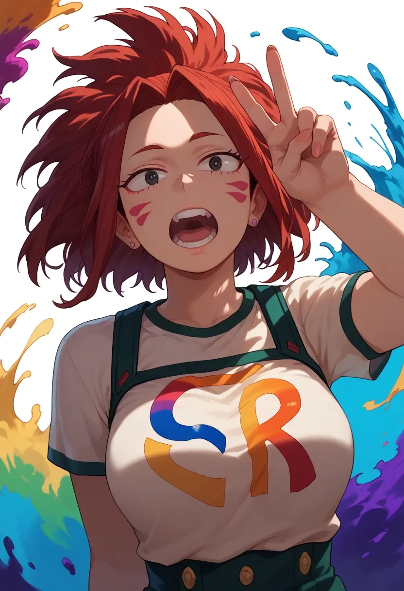 boku_no_hero_academia,jirou_kyouka,paint-splatter blouse,dolphin shorts  - 