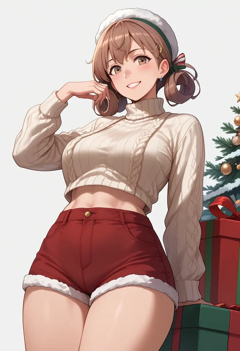 kantai_collection,johnston_(kancolle),Christmas,red velvet shorts,turtleneck sweater  - 