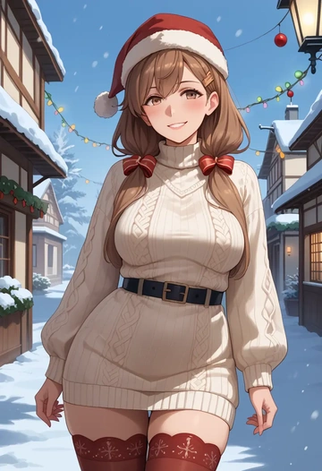 kantai_collection,johnston_(kancolle),Christmas,sweater dress,stockings  - AI generated anime art