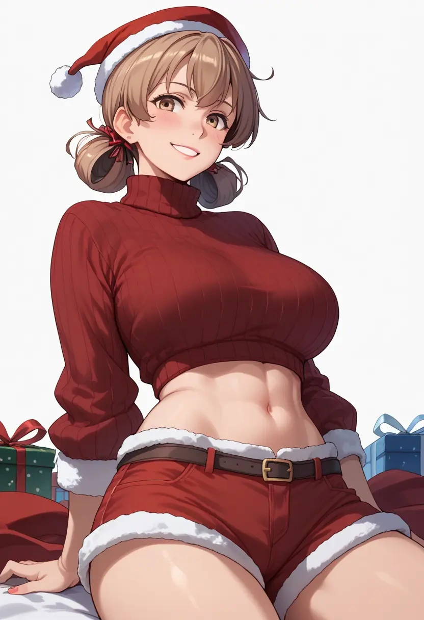 kantai_collection,johnston_(kancolle),Christmas,red velvet shorts,turtleneck sweater  - 