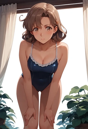 kantai_collection,johnston_(kancolle),retro style swimsuit,frilled neckline,bow detail  - AI generated anime art