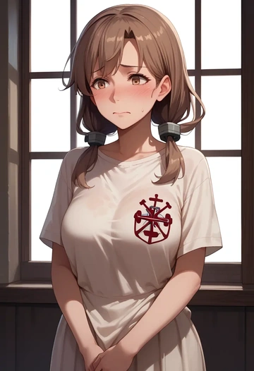 kantai_collection,johnston_(kancolle),handwritten script shirt,dolphin shorts  - AI generated anime art