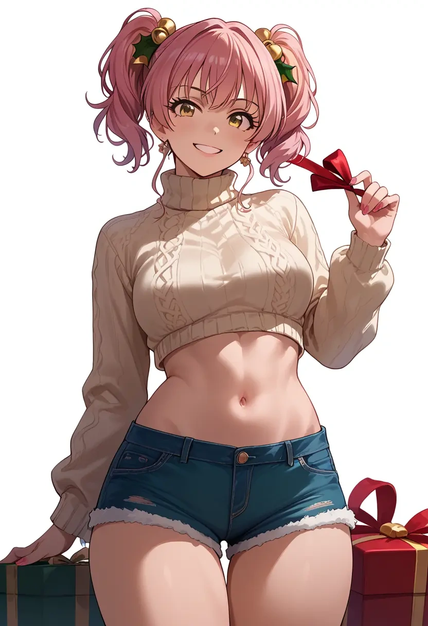 idolmaster,jougasaki_mika,Christmas,red velvet shorts,turtleneck sweater  - 