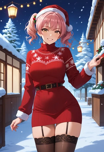 idolmaster,jougasaki_mika,sweater,stockings,Thigh garters  - AI generated anime art