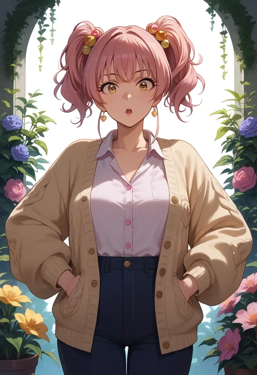 idolmaster,jougasaki_mika,cardigan,oversized,wide-leg pants  - 