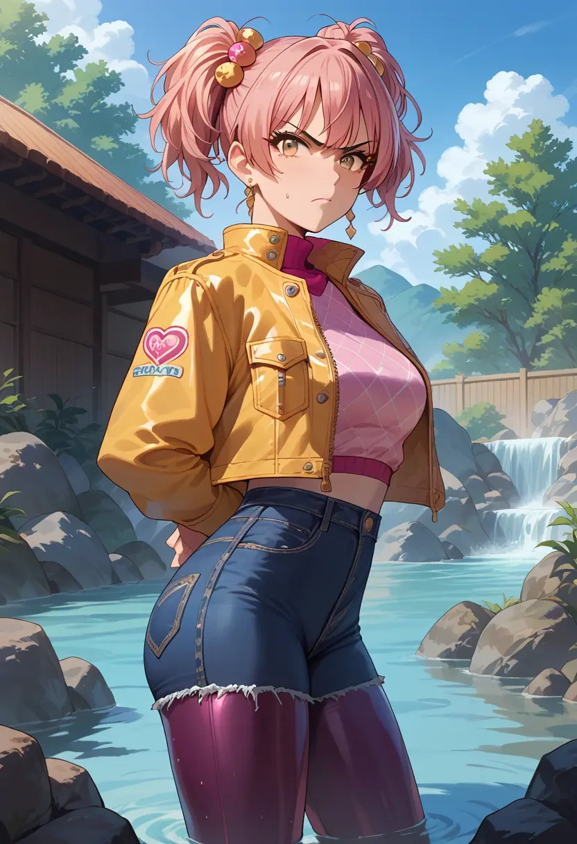 idolmaster,jougasaki_mika,denim jacket,cropped,leather leggings  - 