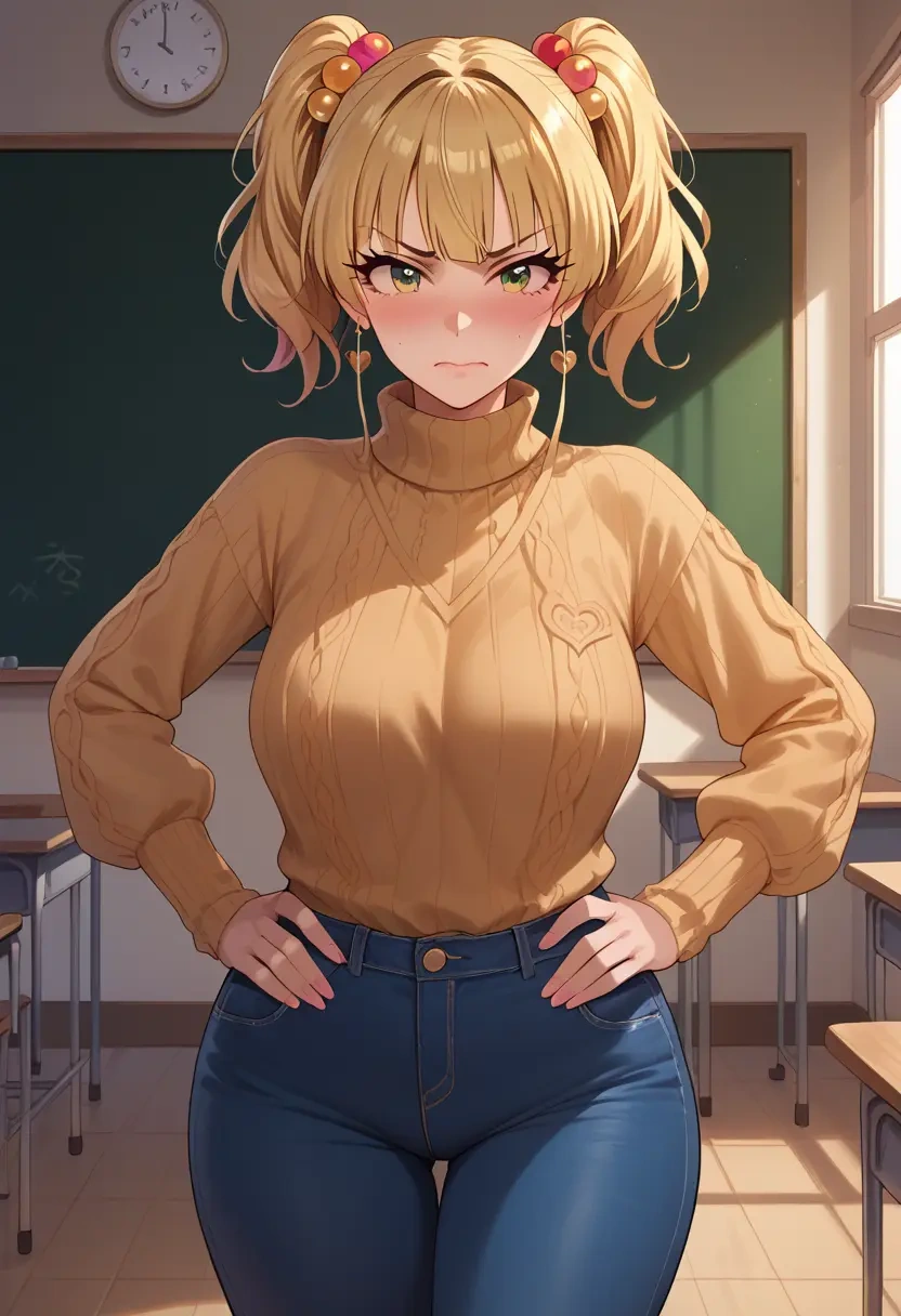 idolmaster,jougasaki_rika,teacher, sweater, jeans shorts  - 