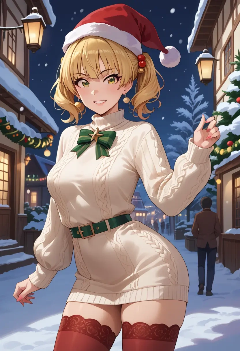 idolmaster,jougasaki_rika,Christmas,sweater dress,stockings  - 