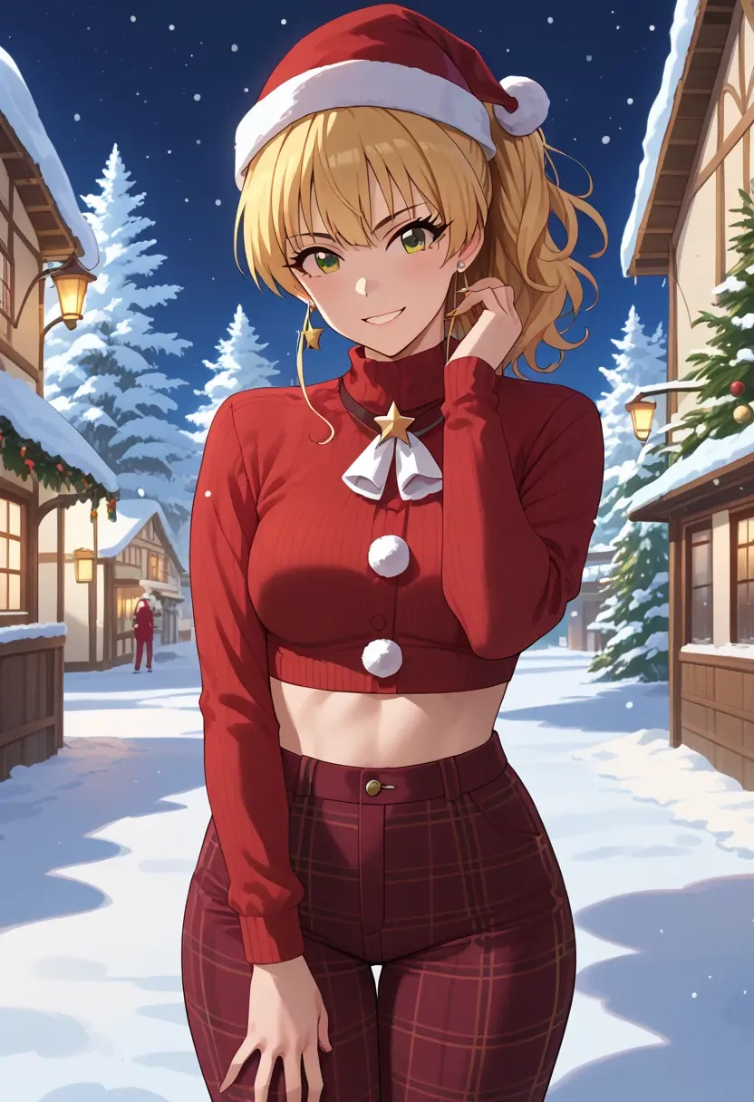 idolmaster,jougasaki_rika,Christmas,plaid trousers  - 