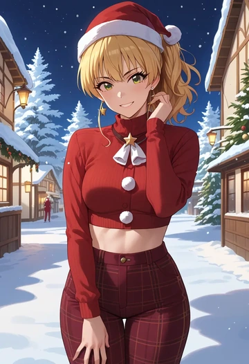 idolmaster,jougasaki_rika,Christmas,plaid trousers  - AI generated anime art