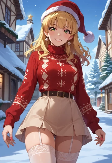 idolmaster,jougasaki_rika,sweater,stockings,Thigh garters  - AI generated anime art