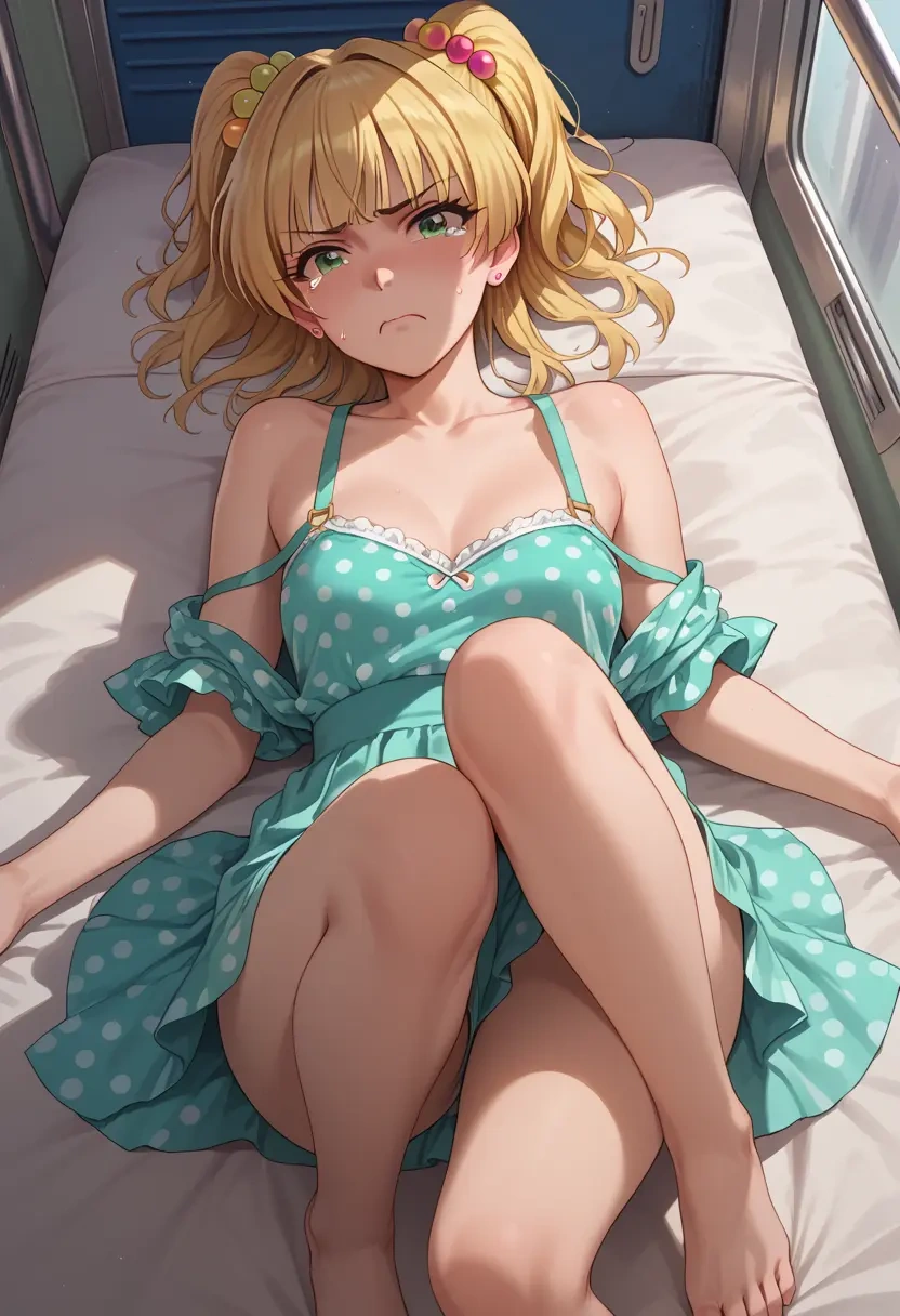 idolmaster,jougasaki_rika,silk slip dress,polka dots  - 