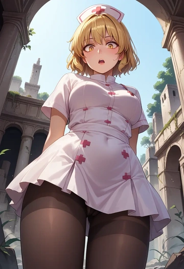 touhou,joutouguu_mayumi,nurse pantyhose,mini skirt, sexy  - AI generated anime art