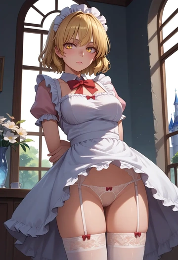 touhou,joutouguu_mayumi,maid, sexy, stockings,panties  - AI generated anime art