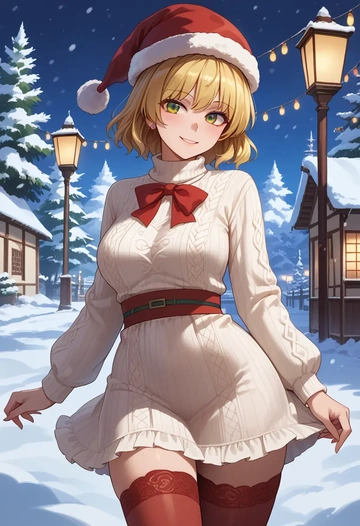 touhou,joutouguu_mayumi,Christmas,sweater dress,stockings  - AI generated anime art