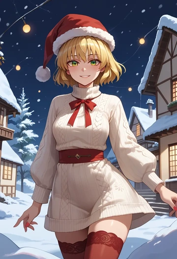 touhou,joutouguu_mayumi,Christmas,sweater dress,stockings  - AI generated anime art