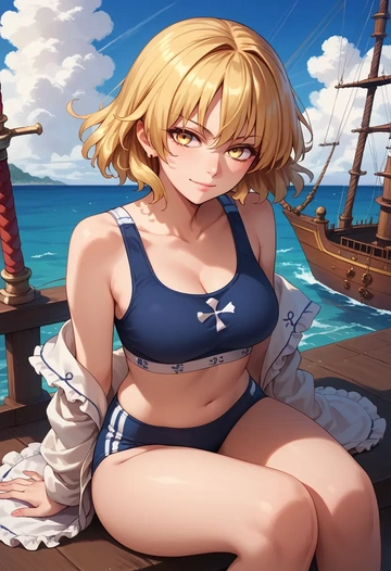 touhou,joutouguu_mayumi,sports bra,high-waisted leggings  - AI generated anime art