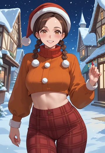 pokemon,juliana_(pokemon),Christmas,plaid trousers  - AI generated anime art