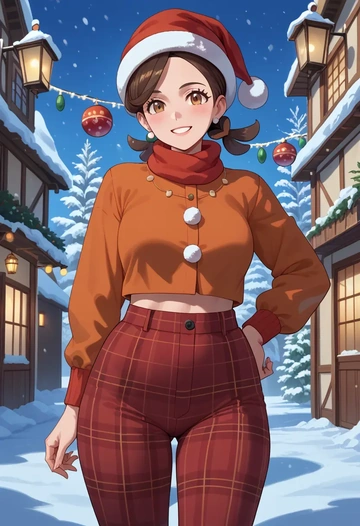 pokemon,juliana_(pokemon),Christmas,plaid trousers  - AI generated anime art