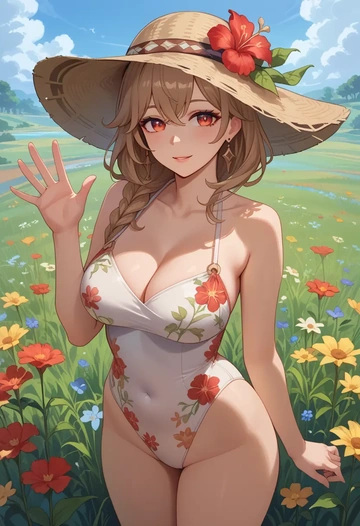 genshin_impact,jumpy_dumpty,swimsuit,floral print  - AI generated anime art