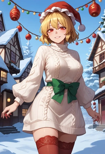 touhou,junko_(touhou),Christmas,sweater dress,stockings  - AI generated anime art