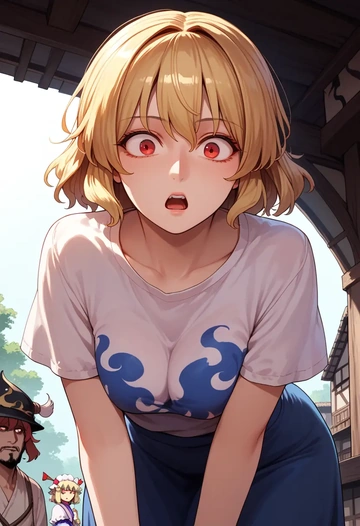 touhou,junko_(touhou),crop graffiti tee,dolphin shorts  - AI generated anime art