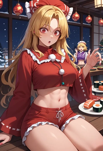 touhou,junko_(touhou),red velvet shorts  - AI generated anime art