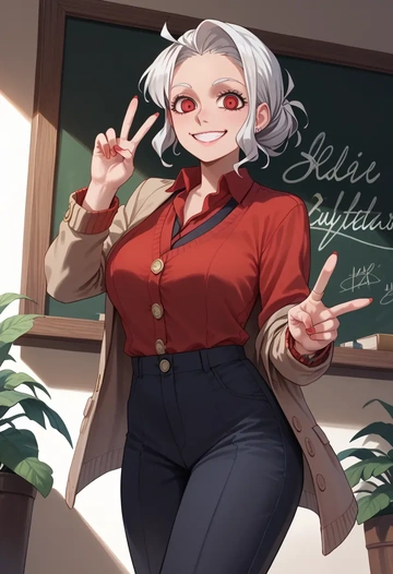 helltaker,justice_(helltaker),teacher, sweater  - AI generated anime art