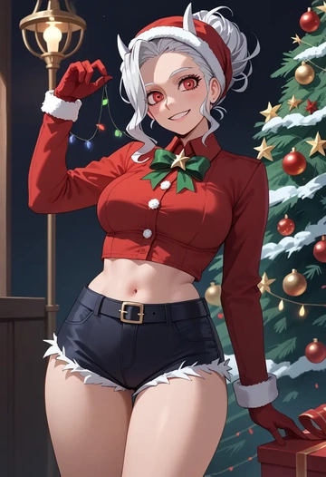 helltaker,justice_(helltaker),Christmas,red velvet shorts  - AI generated anime art