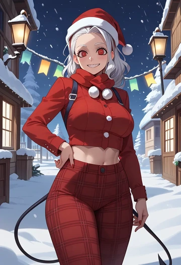 helltaker,justice_(helltaker),Christmas,plaid trousers  - AI generated anime art