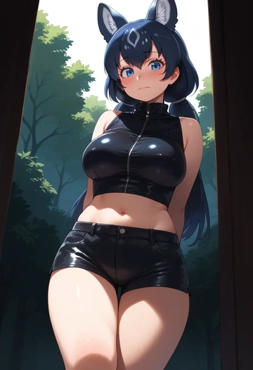 kemono_friends,kaban_(kemono_friends),leather,shorts,crop top  - AI generated anime art