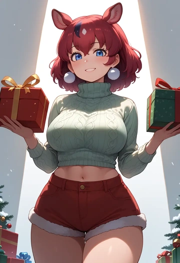 kemono_friends,kaban_(kemono_friends),Christmas,red velvet shorts,turtleneck sweater  - AI generated anime art