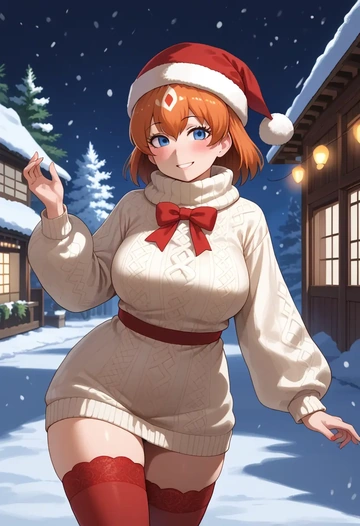 kemono_friends,kaban_(kemono_friends),Christmas,sweater dress,stockings  - AI generated anime art