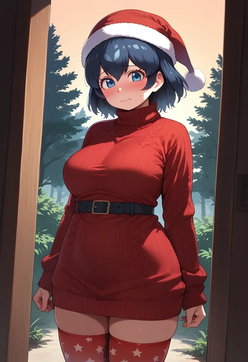 kemono_friends,kaban_(kemono_friends),Christmas,sweater dress,stockings  - 