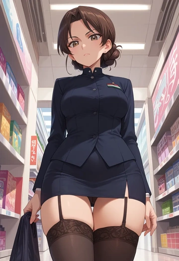 girls_und_panzer,kadotani_anzu,secretary, stockings  - AI generated anime art