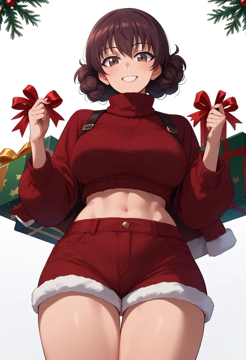 girls_und_panzer,kadotani_anzu,Christmas,red velvet shorts,turtleneck sweater  - 