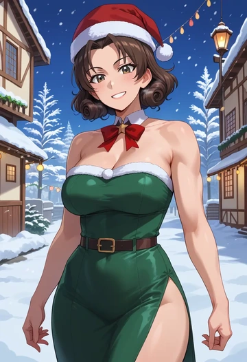 girls_und_panzer,kadotani_anzu,Christmas,dress  - AI generated anime art