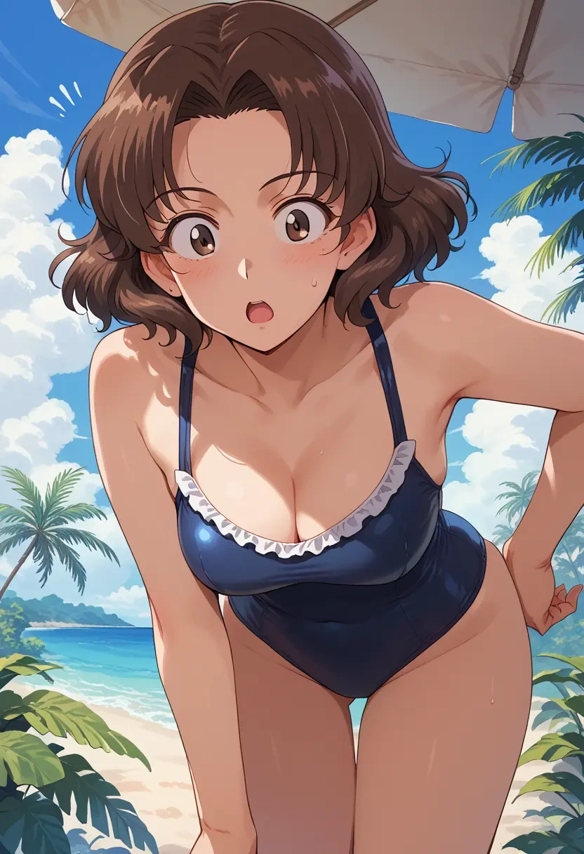 girls_und_panzer,kadotani_anzu,retro style swimsuit,frilled neckline,bow detail  - 