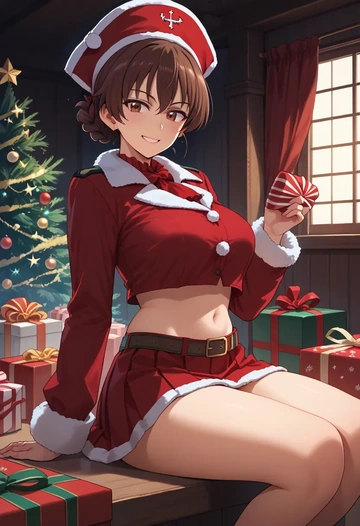 girls_und_panzer,kadotani_anzu,Christmas,skirt  - AI generated anime art