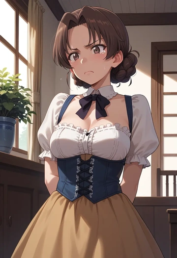 girls_und_panzer,kadotani_anzu,corset,bustier,long tulle skirt  - AI generated anime art