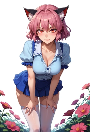 touhou,kaenbyou_rin_(cat),mini skirt, stockings  - AI generated anime art