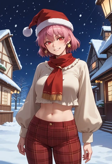 touhou,kaenbyou_rin_(cat),Christmas,plaid trousers  - AI generated anime art