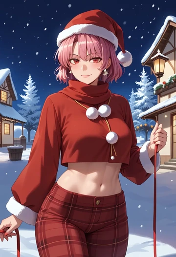 touhou,kaenbyou_rin_(cat),Christmas,plaid trousers  - AI generated anime art